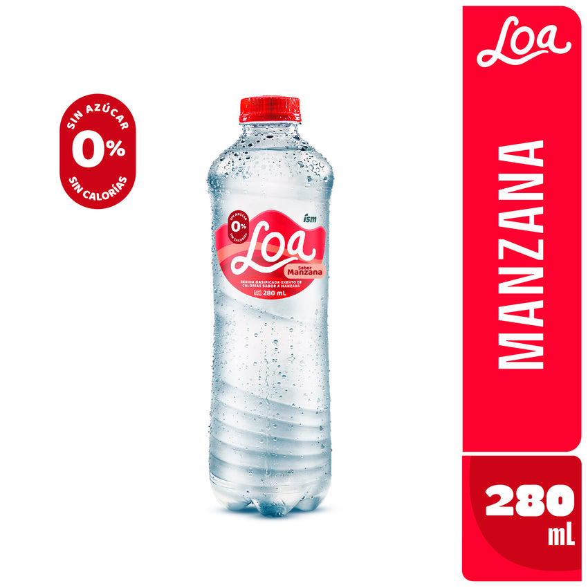 Agua LOA Gasificada Sabor Manzana 280ml PET x 12und