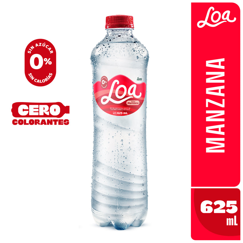 Agua Saborizada Manzana Con Gas LOA Botella 625 ml Paquete 15 un