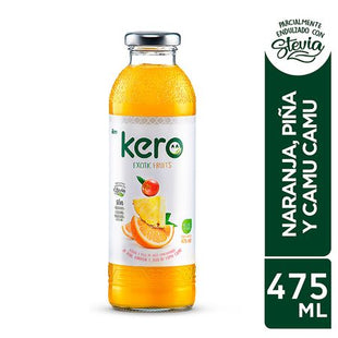 Jugo de Fruta KERO Naranja, Piña y Camu Camu Botella 475ml Paquete 12 un