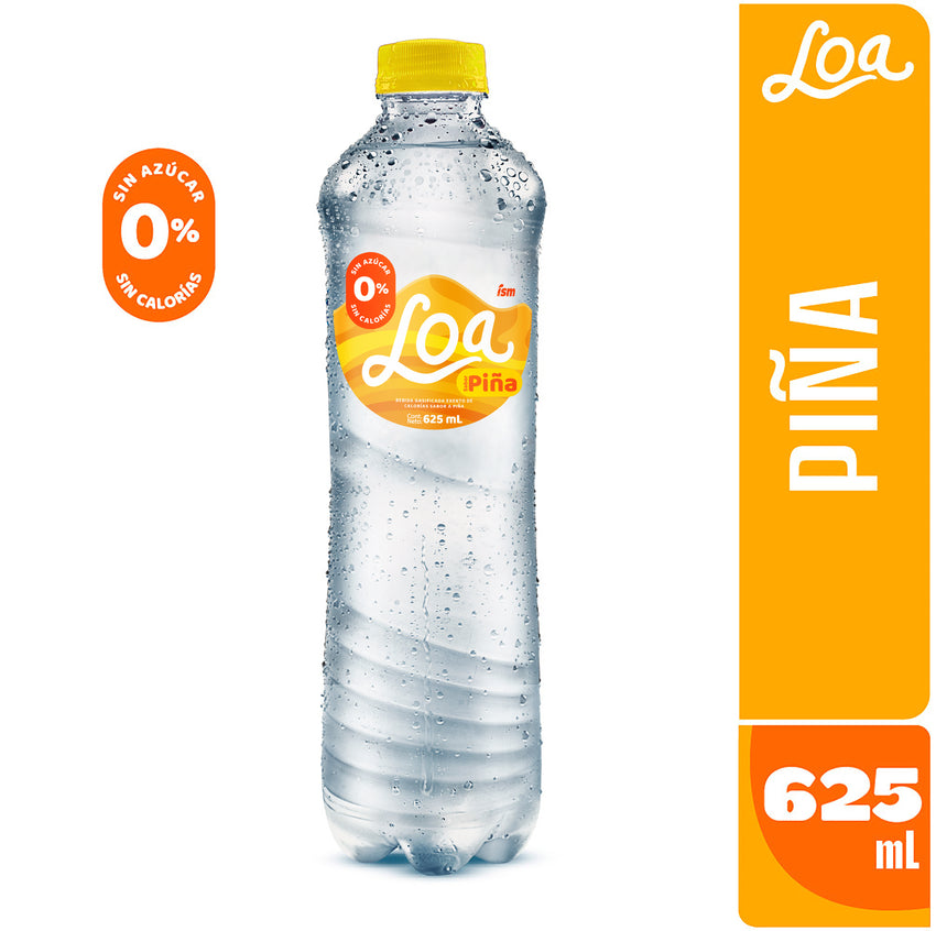 Agua Saborizada Piña Con Gas LOA Botella 625 ml Paquete 15 Un