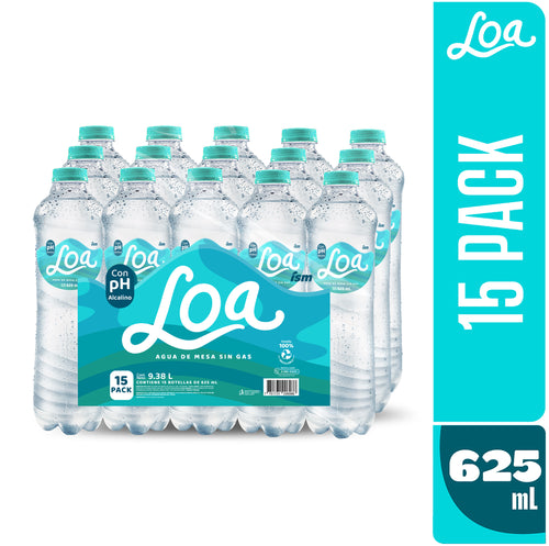 Agua PH Alcalino Sin Gas LOA Botella 625 ml Paquete 15 un